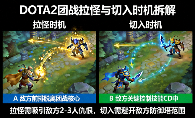 DOTA2团战拉怪与切入时机拆解画面