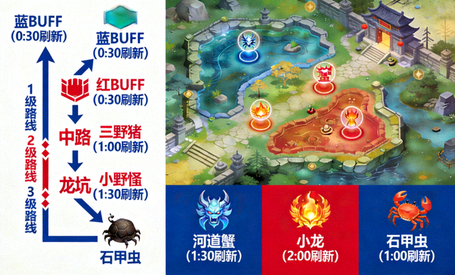 王者荣耀打野野区资源控制链路线示意画面